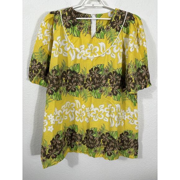 Vintage Hawaiian Dress Plus Size 3XL Yellow Floral Short Sleeve - Picture 1 of 9
